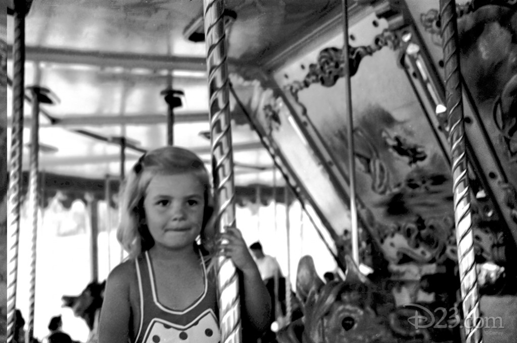 Diane Disney on the Griffith Park carousel in Los Angeles, California