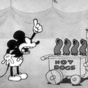 Sketch of Mickey Mouse and Minnie the Shimmy in an early cartoon