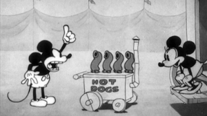 Sketch of Mickey Mouse and Minnie the Shimmy in an early cartoon