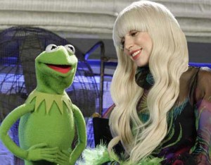 photo of Lady Gaga and Kermit the frog muppet