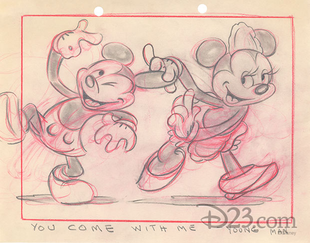 story sketch of Minnie pulling Mickey's ear