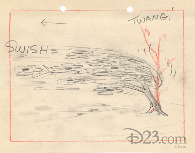 Sketch of Mickey's pet elephant Bobo blowing a tree