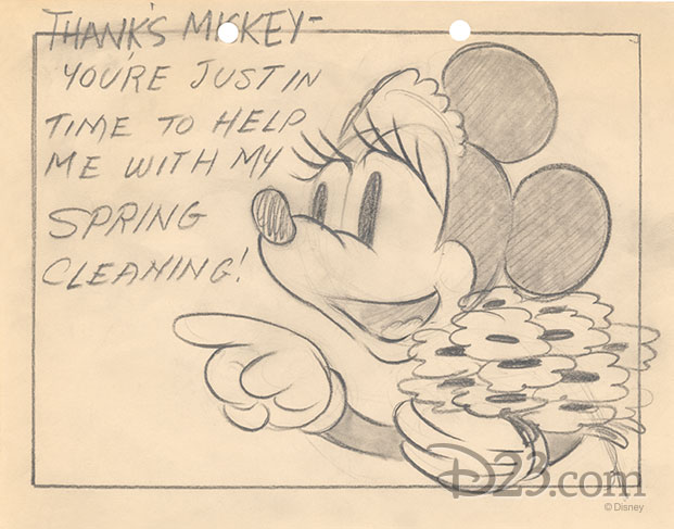 story sketch of Minnie telling Mickey that it's time for spring cleaning