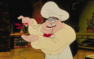 still of Louis in chef's hat from animated feature The Little Mermaid