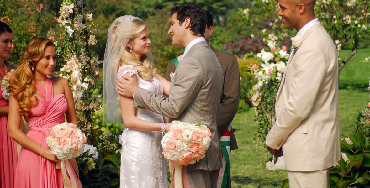 still of outdoor wedding scene from Lovestruck: The Musical television show