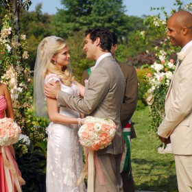 still of outdoor wedding scene from Lovestruck: The Musical television show