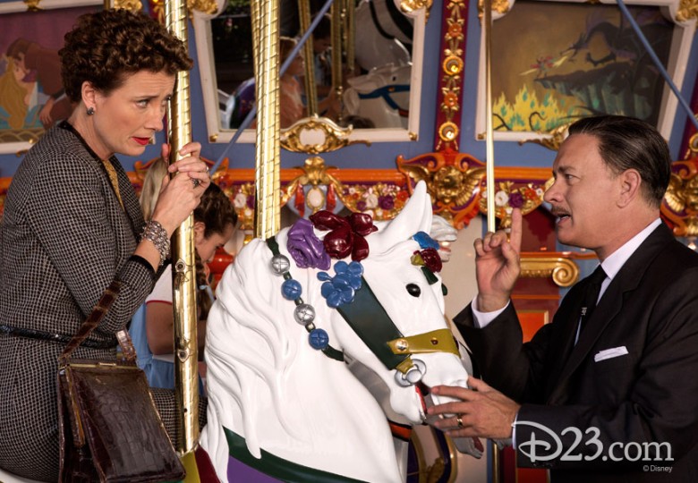 Emma Thompson and Tom Hanks as P.L. Travers and Walt Disney on King Arthur's Carrousel