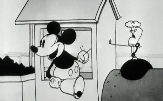 Mickey Mouse in a steam train cab from the 1929 short Mickey's Choo-Choo.