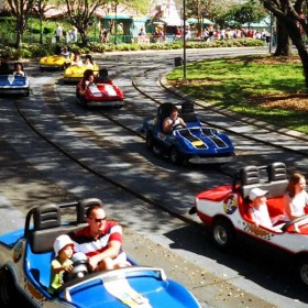 Photos of race cars on Tomorrowland Indy Speedway at Disneyland