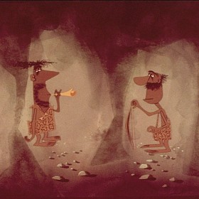 Photo of cave dwellers in Disney Animated Film Toot, Whistle, Plunk and Boom