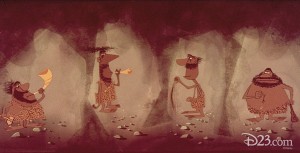 Photo of cave dwellers in Disney Animated Film Toot, Whistle, Plunk and Boom