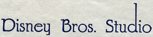 Letterhead for "Disney Bros. Studio", founded in 1923. It is possible that this letterhead was actually introduced later, possibly in 1924. 