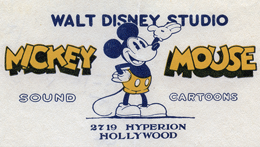 As Disney Bros. Studio grew and moved to the Hyperion Studios Mickey Mouse was added to the trademark and logo