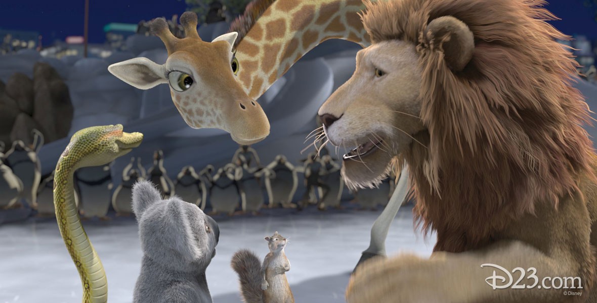 Disney film The Wild with Samson the lion, Bridget, a nearsighted, intellectual giraffe; her boyfriend Benny, a cheeky streetwise squirrel; and Larry, a boa constrictor