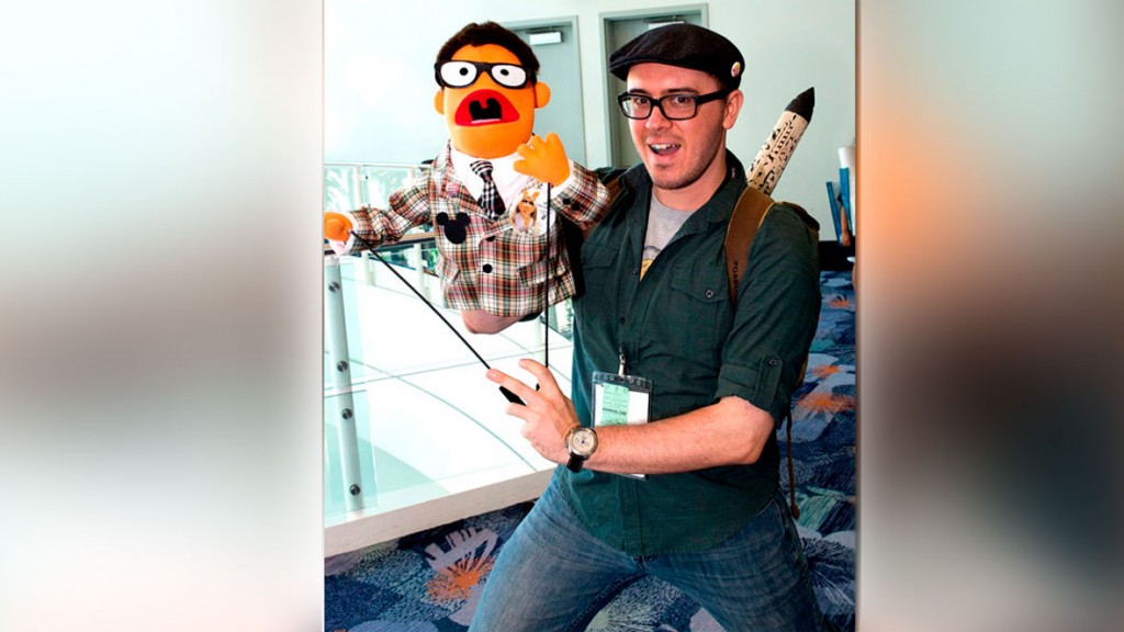 Man with Muppet character at D23 EXPO 2015