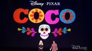 huge graphic on stage reads Disney-Pixar Coco