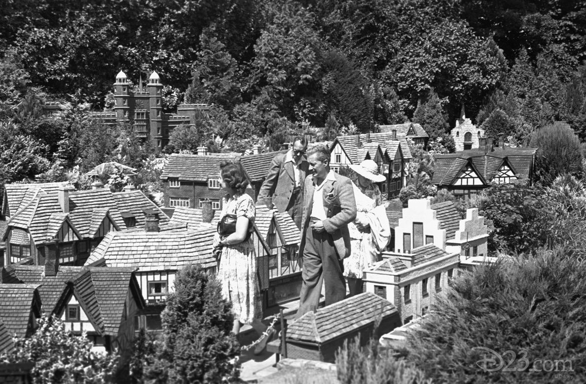 During a trip to Europe, Walt visited Bekonscot, outside of London, where he, his friends, and family walked through miniature replicas of famous cities around the world. Inspiration for the <i>Storybook Land Canal Boats</i> at Disneyland?