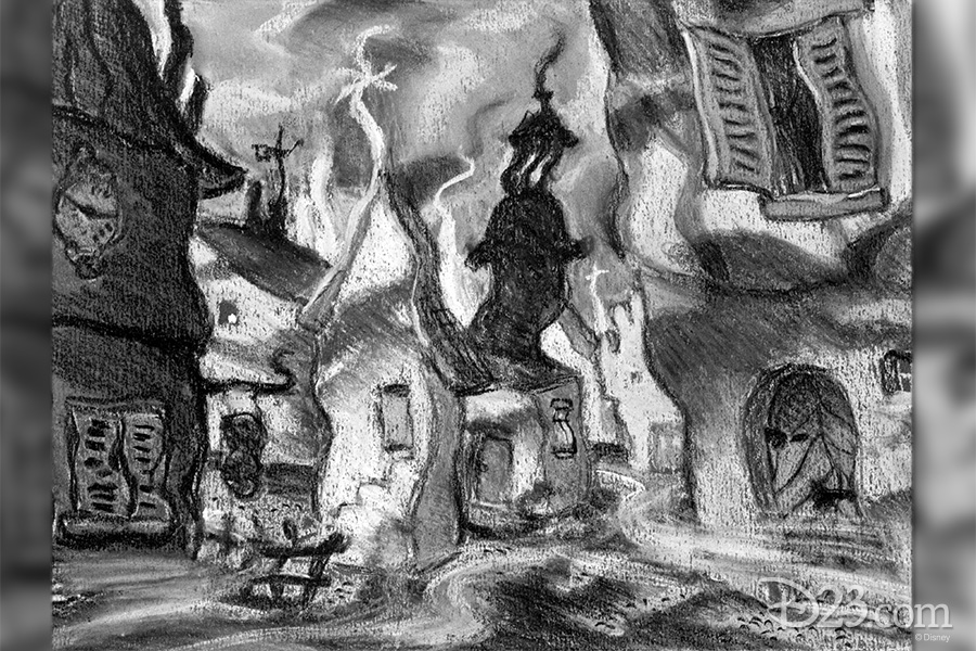 Concept art from the Night on Bald Mountain animated segment.