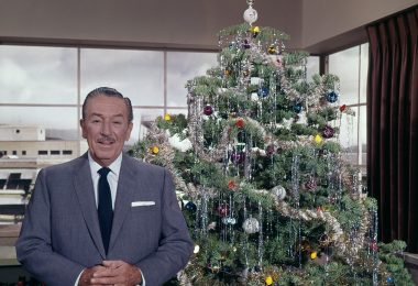 Walt Disney with a Christmas tree