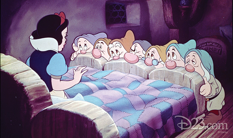 Animator Eric Goldberg’s favorite Snow White scene: the dwarfs introducing themselves to Snow White, who had fallen asleep in their bed.