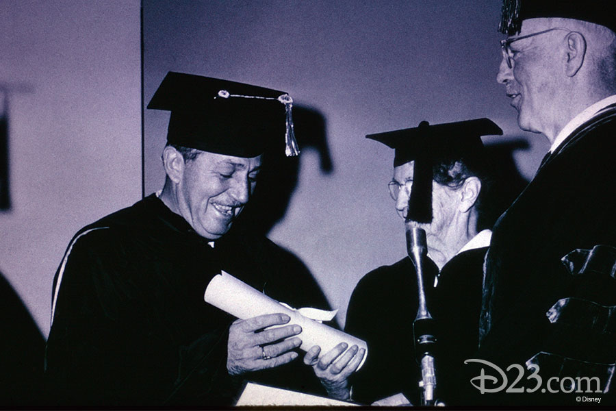 Walt Disney excited to get an honorary degree.