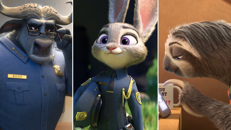 Bogo, Judy, and Flash from Zootopia
