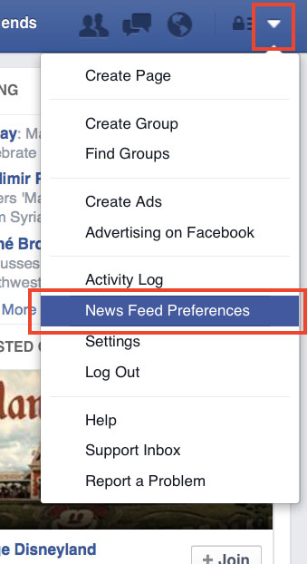 Facebook News Feed Preferences button