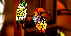 Tiffany-style parrot lamps