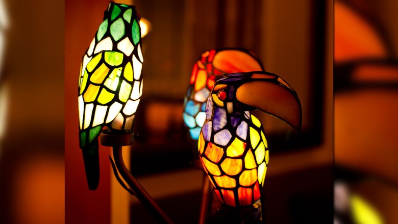 Tiffany-style parrot lamps