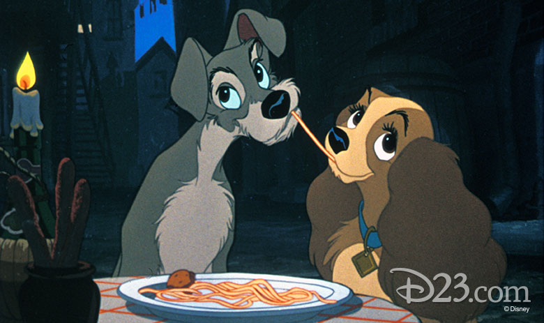 Lady and the Tramp eating pasta