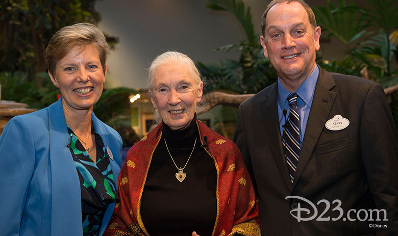 Dr. Beth Stevens, Senior Vice President, Environment & Conservation, Corporate Citizenship, The Walt Disney Company, Dr. Jane Goodall, DBE, Founder, the Jane Goodall Institute, and Kevin Callahan, Vice President, Strategic Philanthropy, Disney Corporate Citizenship