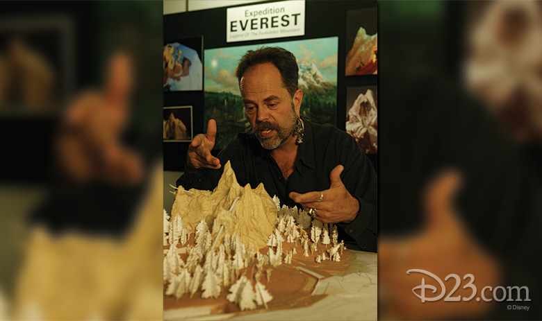 Imagineer Joe Rohde with a model of Expedition Everest.