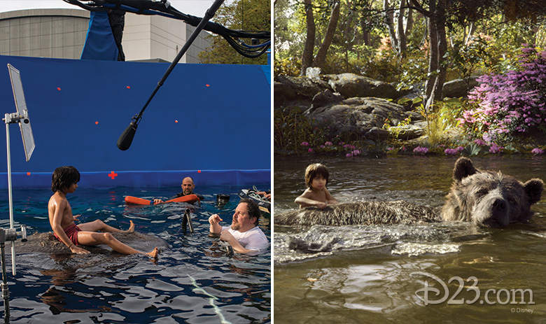 Neel Sethi and Jon Favreau on set