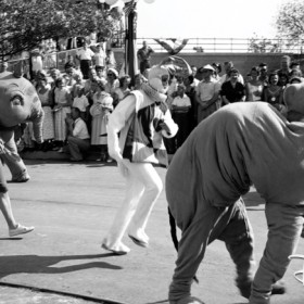 Ice Capades character costumes in Disneyland inaugural parade
