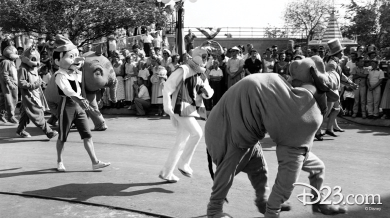 Ice Capades character costumes in Disneyland inaugural parade