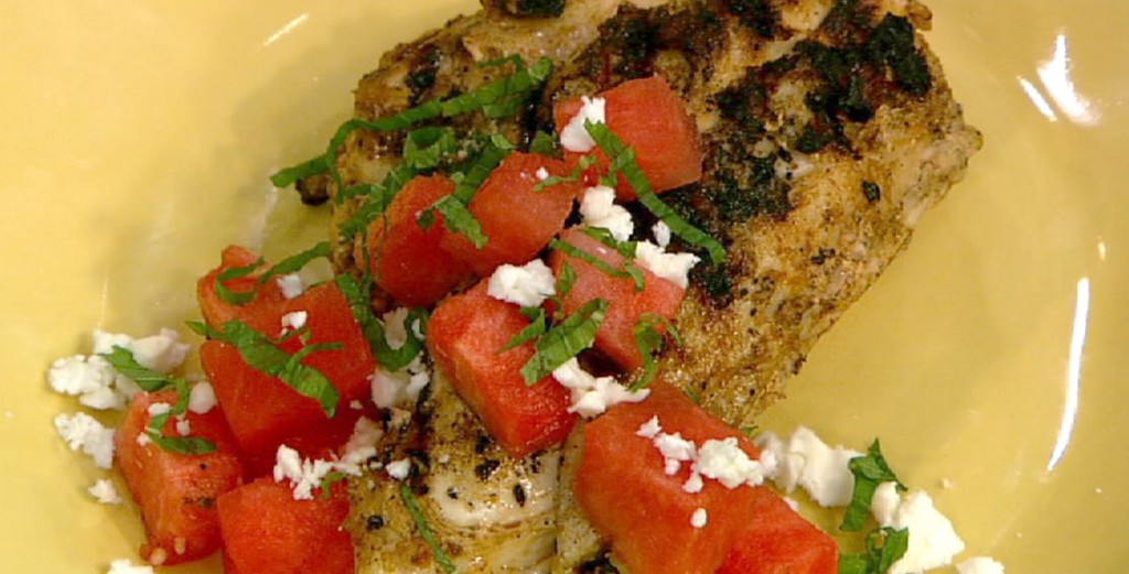 Grilled Marinated Chicken Breasts with Watermelon Feta Salad