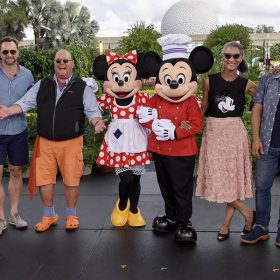 The Chew cast with Mickey, Minnie, Donald and Goofy at Epcot