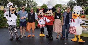 The Chew cast with Mickey, Minnie, Donald and Goofy at Epcot