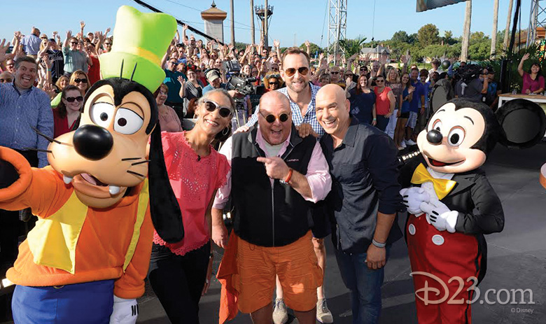 Cast of The Chew with Mickey and Goofy at Epcot