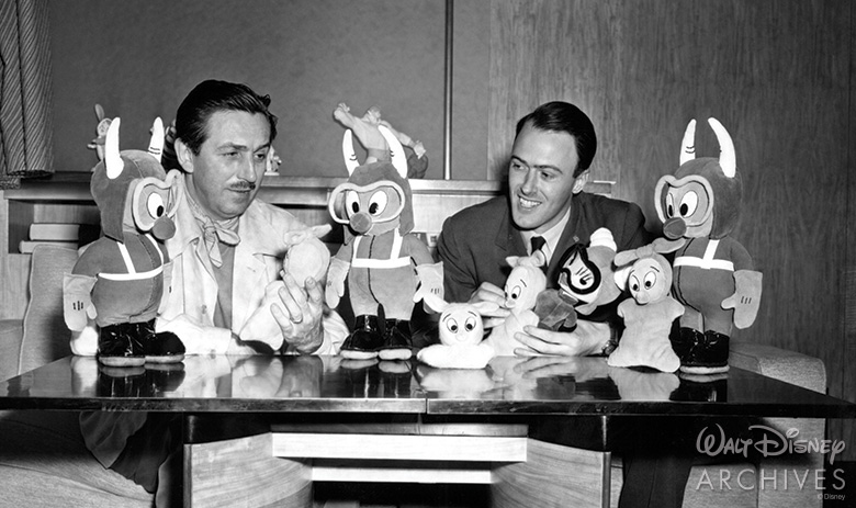 Walt Disney and Roald Dahl with The Gremlins toys