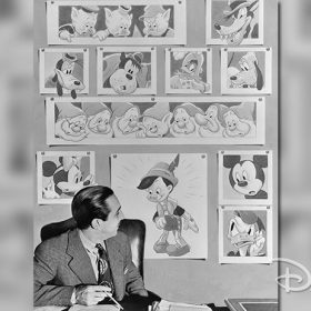 Walt Disney with Pinocchio art