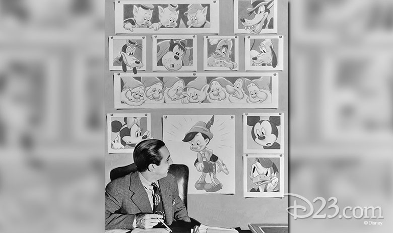 Walt Disney with Pinocchio art