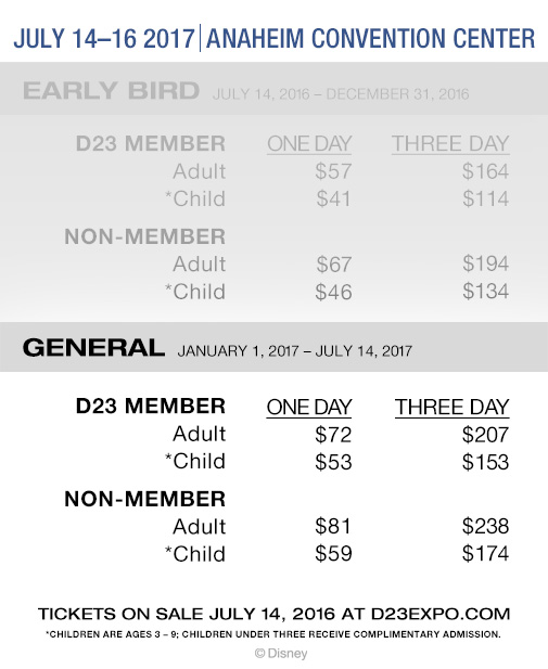 D23 Expo 2017 ticket grid No Early bird