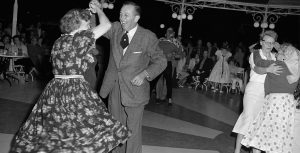 Walt and Lillian Disney dancing at Carnation Plaza Gardens