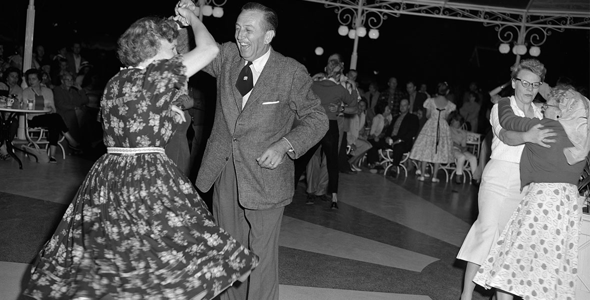 Walt and Lillian Disney dancing at Carnation Plaza Gardens
