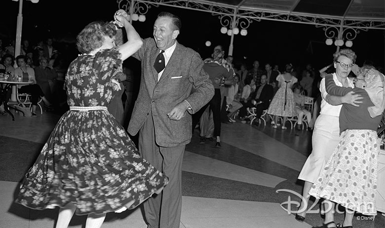Walt and Lillian Disney dancing at Carnation Plaza Gardens