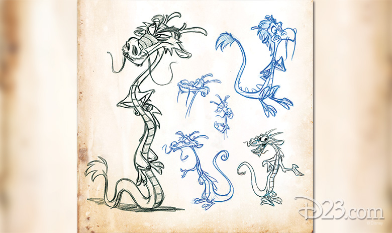 Various concepts of Mushu from Mulan