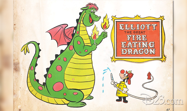 Elliott (Pete’s Dragon 1977) and firefighter clown from a never-produced area called Dumbo Circus at Disneyland, planned for opening circa 1976