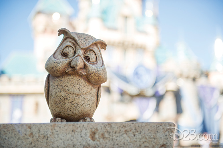 Owl in front of Sleeping Beauty Castle