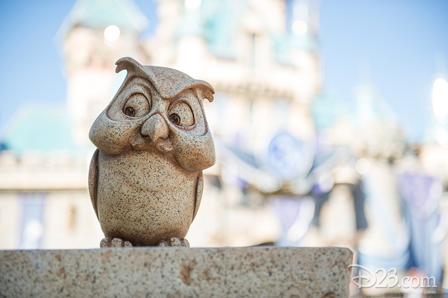 Owl in front of Sleeping Beauty Castle